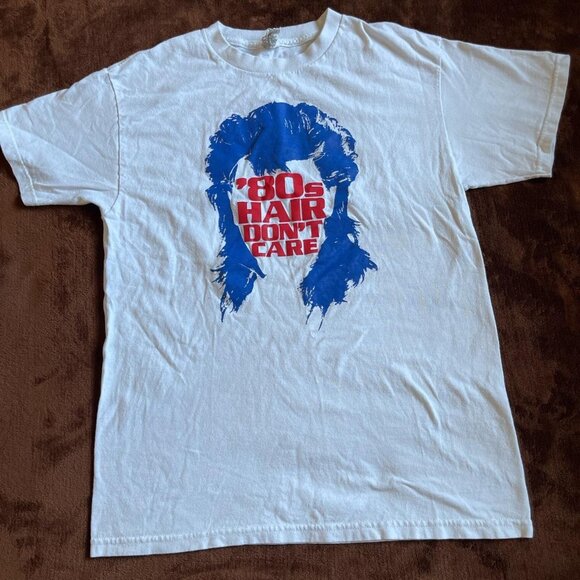 Vintage 80's hair don't care cool Mens Tee Size medium retro Y2K 90's - Picture 1 of 4
